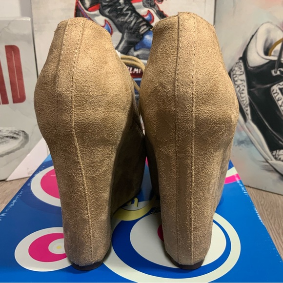 New Soda High Wedge Heel 5" Platform 2” Open Toe Shoes Taupe Women's Sz 6, 6.5 - Picture 5 of 10